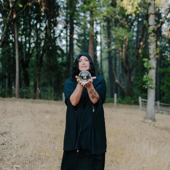 Hooded cape w/ unique "Protection Spell" reversible custom witch print - Picture 11 of 14